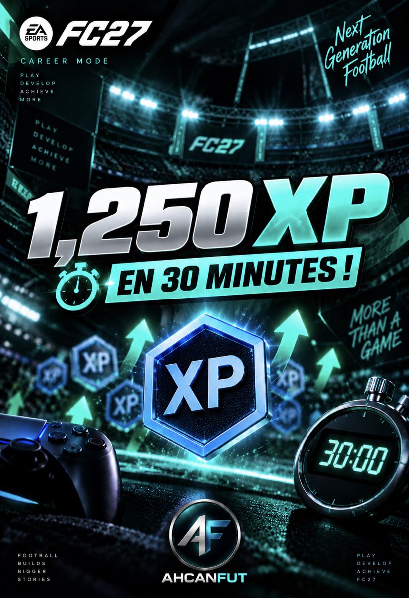AhcanFut's tweet photo. 🚨 COMMENT OBTENIR 1 250 XP EN SEULEMENT 30 MINUTES SUR FC 27 ? ⏰

Une méthode très simple à faire en Carrière Joueur 👇

👤 Lancez une nouvelle carrière avec Carlos Espí du Real Madrid
⏱️ Réglez la durée des mi-temps sur 3 minutes
🎮 Difficulté : Débutant
👥 Choisissez de jouer les matchs avec toute l’équipe
🪑 Espí étant remplaçant, vous n’aurez généralement que quelques minutes à jouer par match
✅ Complétez 10 objectifs de match

🎁 Récompense : 1 250 XP en environ 30 minutes !

➡️Ça part au signet, t’en auras besoin tôt ou tard ! ✅