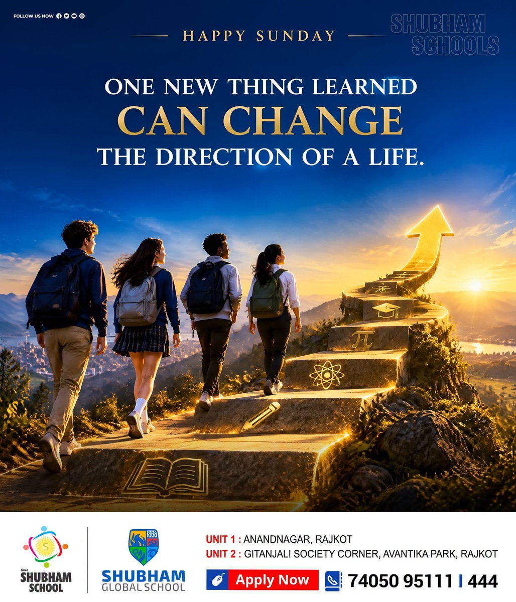 RajkotShree's tweet photo. Happy Sunday !! โจ
Every small step of learning leads to a brighter future. Discover new possibilities and
#HappySunday #ShubhamSchools #ShubhamGlobalSchool #LearningEveryday #EducationMatters #FutureLeaders #RajkotSchools #AdmissionsOpen #KnowledgeIsPower #InspireLearning https://t.co/GriT6ccm8T