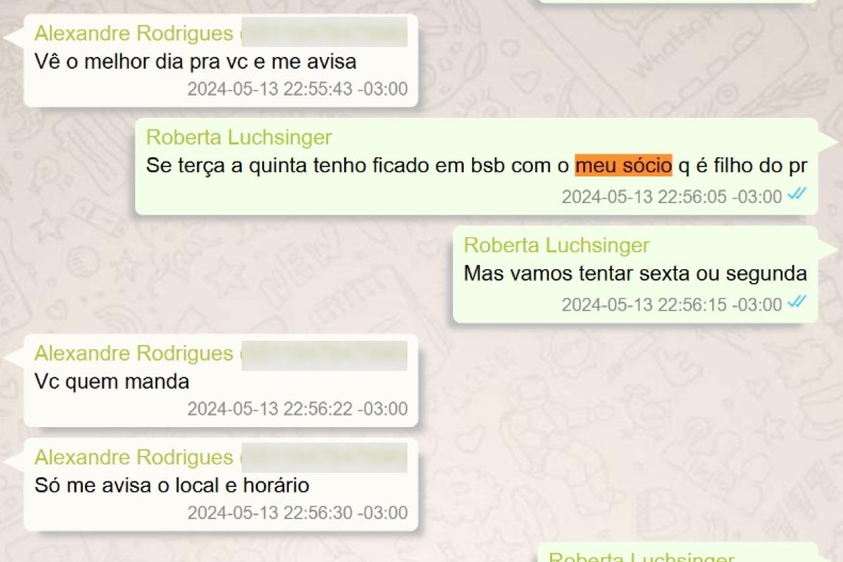 andreshalders's tweet photo. Lulinha era sócio de Roberta Luchsinger 

Tivemos acesso a oito mensagens de WhatsApp da própria Roberta em que ela trata o filho de Lula como "sócio".

Na sabatina do JN, Lula chamou-a de "pilantra" https://t.co/nU8xoRuSaX