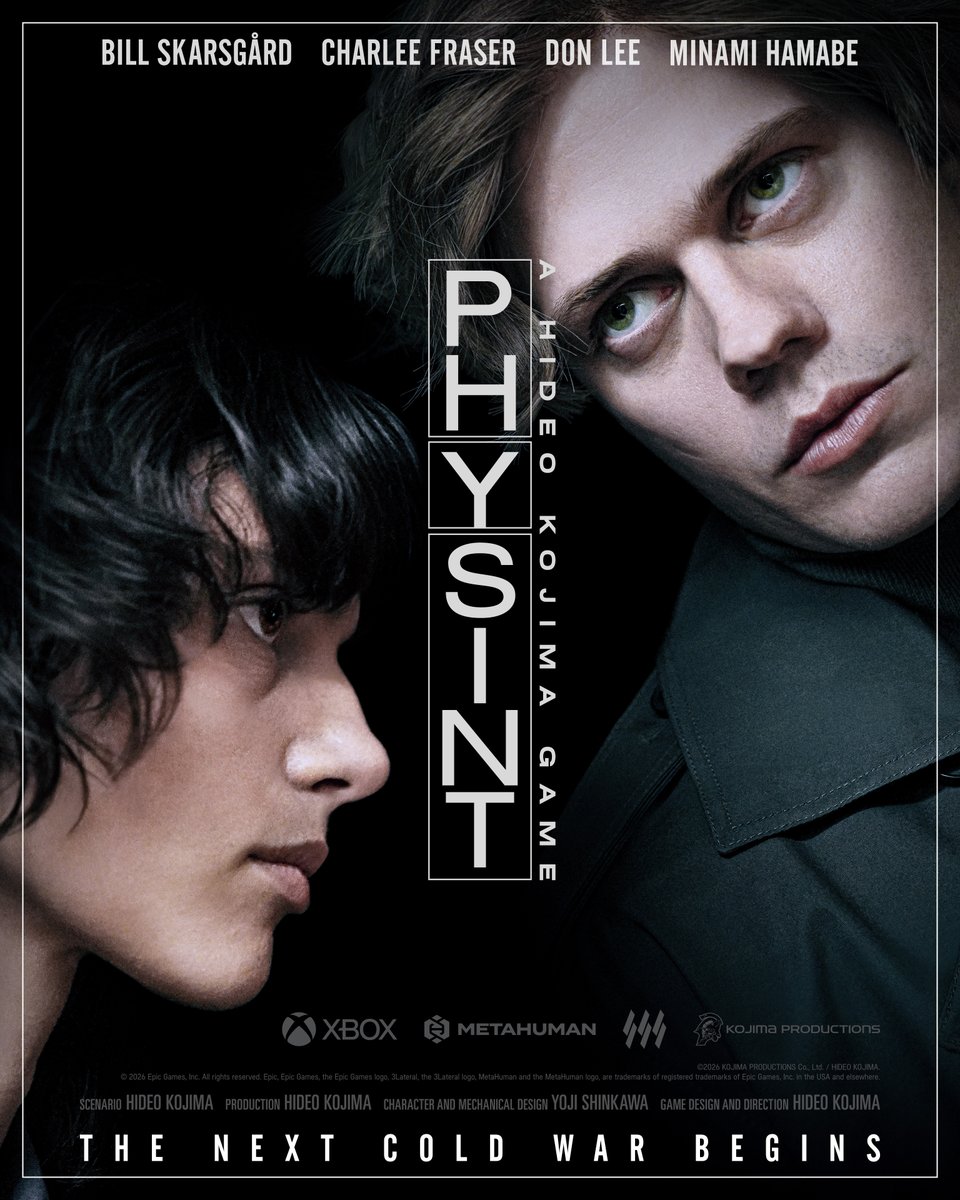 KojiPro2015_EN's tweet photo. 📢XBOX Tokyo Game Show 2026 Broadcast Update

Bill Skarsgård is confirmed as the lead role in PHYSINT. New poster also revealed featuring Bill Skarsgård and Charlee Fraser.

#KojimaProductions #PHYSINT #XBOX https://t.co/EptYcrs3BZ