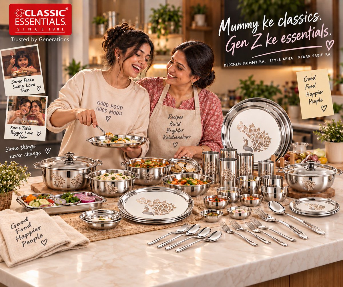 ClassicEsshnlt's tweet photo. Mummy ke classics, Gen Z ke essentials! ❤️✨
Some things change with time, but the love shared around the dining table never does. 
Contact for Bulk Order : +91 92180 08642 https://t.co/fgZE7hzun7
