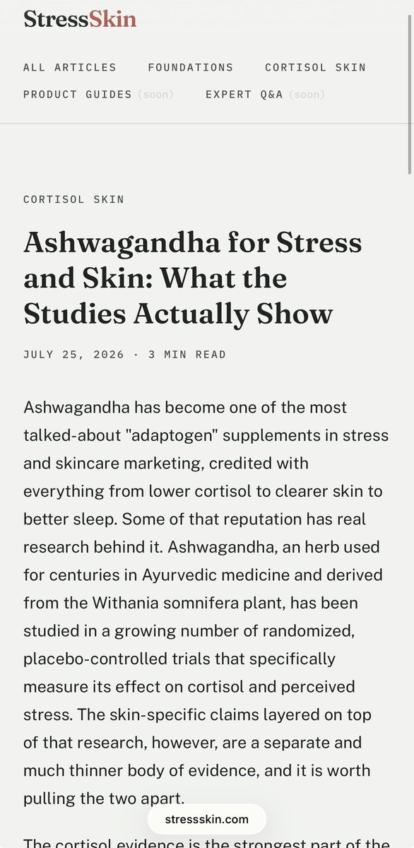 StressSkin's tweet photo. Ashwagandha for Stress and Skin: What the Studies Actually Show

https://t.co/1ju2hKIK4c

#stressskin #skinhealth #cortisol #ashwagandha #stress https://t.co/gOuz3xxcRz