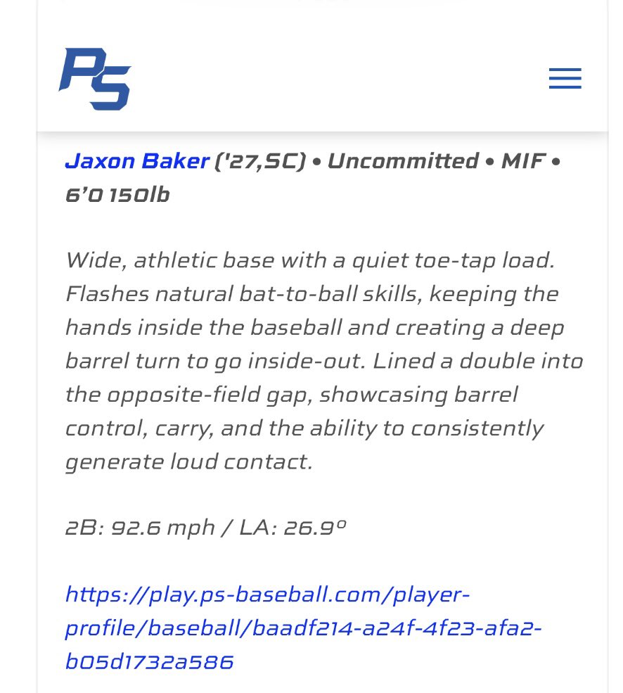 JeffBaker9999's tweet photo. @Ari_Isaacson1 @jaxonbakerr 
Done many camps, plays with a travel organization. Top three on his team in stats. Many accolades over his high school years. Desires for the opportunity to prove himself.
‘27, 6’155lbs, bats left, RHP/utility. Over .400 avg. all state https://t.co/8WvfJieK9r