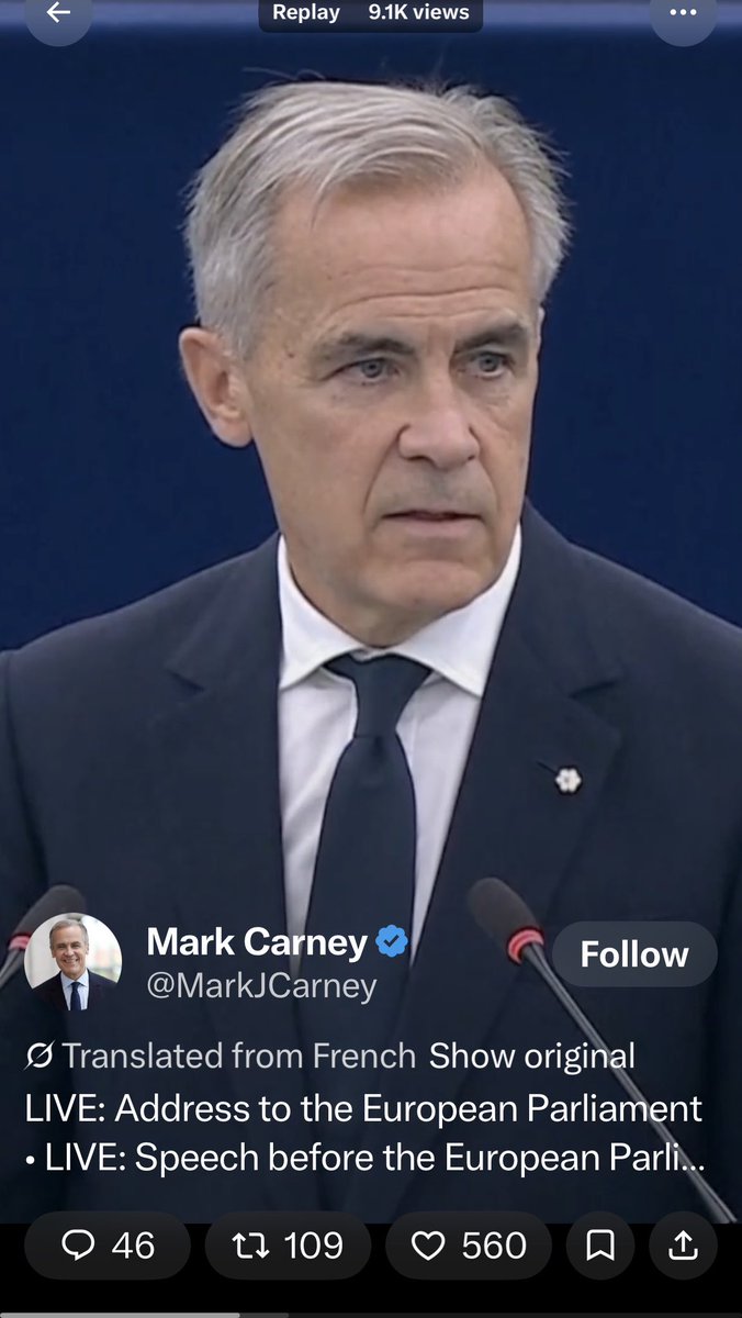 myabradshaw78's tweet photo. Mark Carney addressing The EU before even addressing Canadians which shows he has no respect for Canadians and has an even bigger problem with Transparency. https://t.co/KJcsNvzBvZ