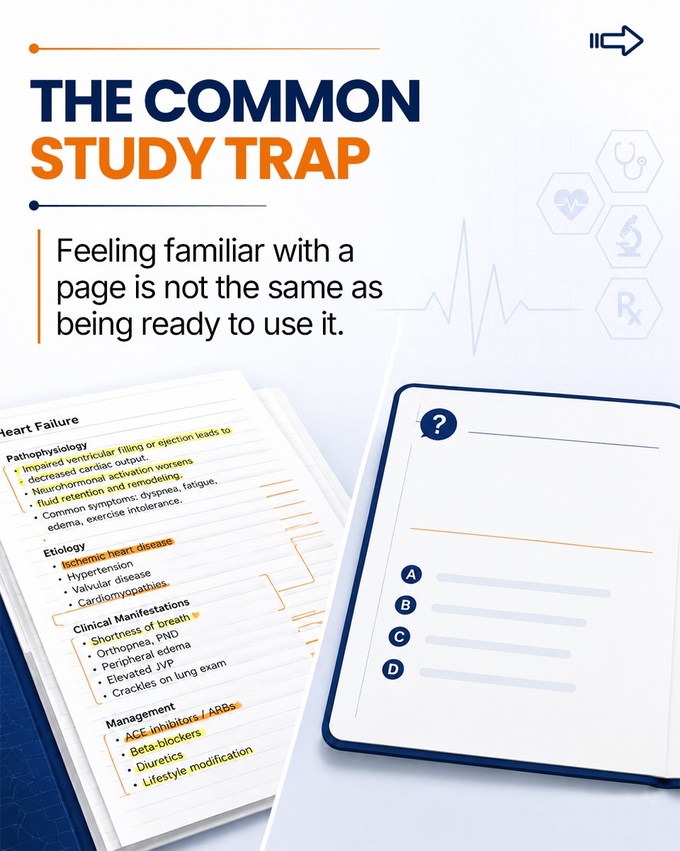 robertgullberg's tweet photo. #Reading the same notes again and again can feel productive but recognizing information is not the same as applying it.
In #medicine, you need to connect clues, think through possibilities, and make decisions.

Visit the website to learn more. https://t.co/BIQTRkNjBR https://t.co/2D9fHCjm4x