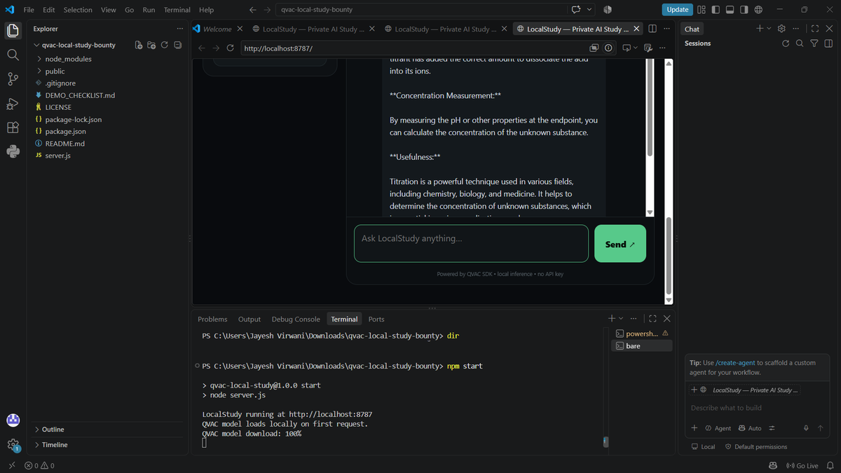 bruhhhhhh_okay's tweet photo. 🚀 Built LocalStudy, a local-first AI study assistant powered by QVAC.
Explains concepts, creates quizzes & summarizes study material with local inference.🔗 https://t.co/2WswH4wLGa #LocalAI #AI #OpenSource
@qvac #QVAC #CODEBLACK #WEBSITE https://t.co/fy2DQ91VXn