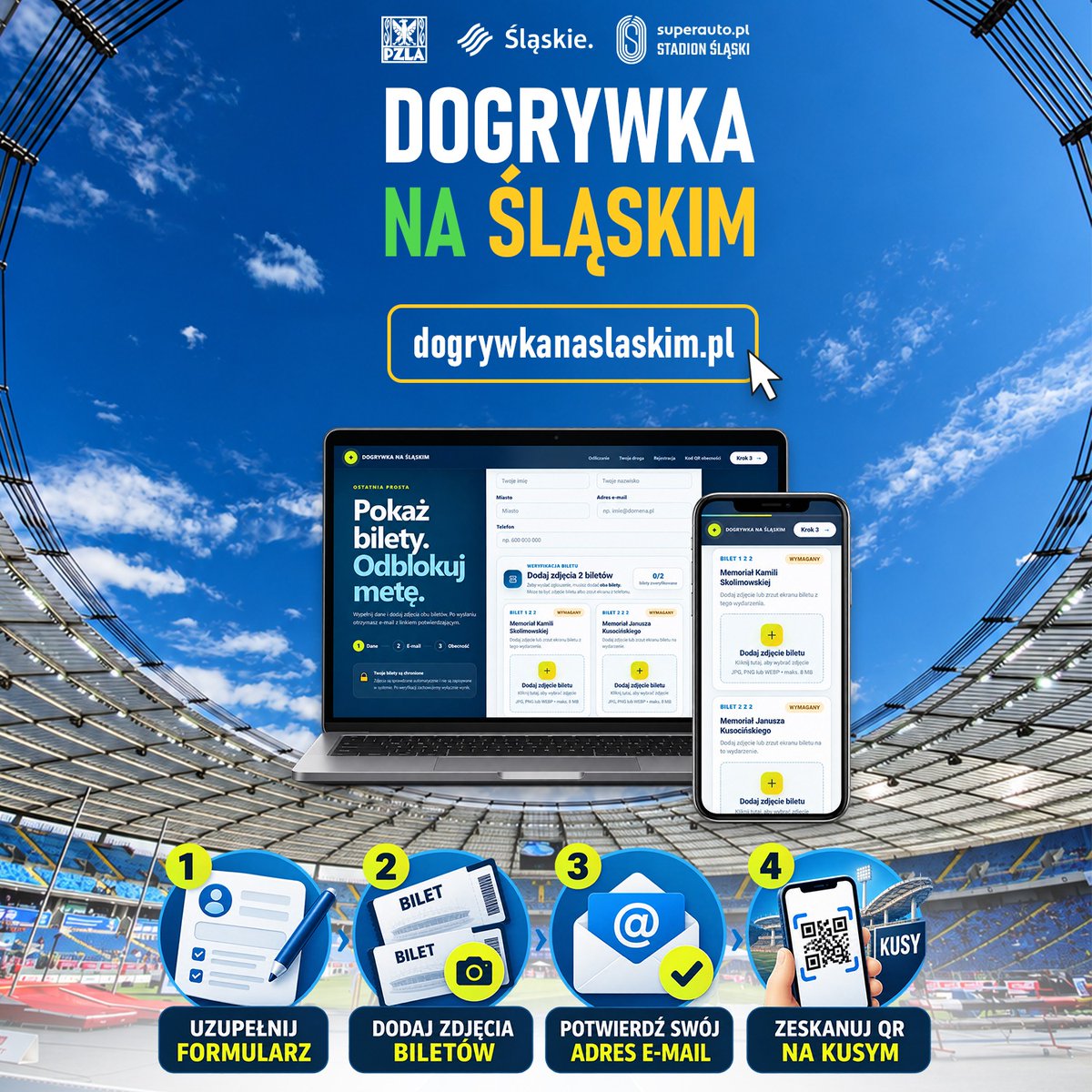 PZLANews's tweet photo. 🔥 𝗗𝗼𝗴𝗿𝘆𝘄𝗸𝗮 𝗻𝗮 @StadionSlaski  🏟

🎟️ Od biletu na 𝗠𝗶𝘀𝘁𝗿𝘇𝗼𝘀𝘁𝘄𝗮 𝗘𝘂𝗿𝗼𝗽𝘆 #𝗦𝗶𝗹𝗲𝘀𝗶𝗮𝟮𝟬𝟮𝟴 dzielą Cię tylko dwa kroki 👇

1️⃣ Zarejestruj się do akcji na stronie https://t.co/jAgp6KD63r
2️⃣ Przyjdź na 72. ORLEN Memoriał Janusza Kusocińskiego i potwierdź swoją obecność, skanując kod QR.

📲 Wypatruj kodu na naszym stoisku, w strefie rozrywki oraz na płycie stadionu!

Kibicuj z nami i odbierz swój bilet ! 🙌

🤝 Partnerem wydarzenia jest Województwo Śląskie💙

@GrupaORLEN