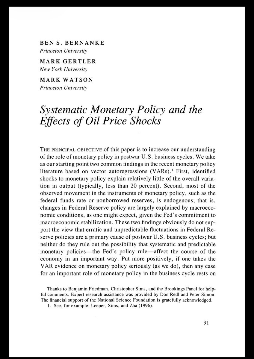 DrJStrategy's tweet photo. Warsh Fails the Oil-Shock Test

An oil shock is not a monetary-policy failure. It is a tax imposed by producers abroad, a supply disruption, or both. The Federal Reserve cannot drill another barrel, reopen a shipping lane, or make gasoline cheaper by raising the cost of a mortgage.

Yet Kevin Warsh’s response to the current energy-price surge suggests that he would do exactly what the Fed has too often done: hike into a supply shock, sacrifice the interest-rate-sensitive economy, and call the resulting contraction a victory over inflation.

That is a dangerous misreading of both the facts and history.

In their landmark 1997 paper, Ben Bernanke, Mark Gertler, and Mark Watson found that much of the economic damage following postwar oil-price shocks stemmed not from oil itself, but from the Fed’s systematic response higher interest rates. Oil was the trigger. Monetary tightening was the amplifier. Their work does not say that central banks should disregard inflation. It says they must distinguish an inflationary regime from a one-time jump in a key relative price.

That distinction is central today. A rise in energy costs can lift headline inflation and strain household budgets without producing a self-sustaining inflation process. The relevant questions are whether expectations are becoming unanchored, whether wage growth is accelerating in response, and whether price increases are spreading broadly through core services and goods.

If expectations remain anchored and there is no persuasive evidence of durable second- or third-round effects, a rate hike would be an act of economic vandalism. It would not lower the price of oil. It would simply add a credit shock to an energy shock.

Housing, commercial real estate, construction, autos, durable goods, and business investment have already borne the brunt of restrictive policy. These are not abstract lines on a Bloomberg terminal. They are the sectors where rate hikes become layoffs, cancelled projects, unaffordable homes, and weaker capital formation.

Warsh is as bad as Powell: both mistake a rigid response to headline inflation for credibility. 

Warsh reacted to Wall St prediction market. 

Warsh is making a policy decision based on what geopolitical events could be. Again classic mission creep. 

Wall Street may cheer, of course. The Bloomberg  bros crowd always admires the theater of a central banker promising resolve. But that is a Hall of Mirrors markets congratulating themselves for embracing a policy that may validate a fashionable narrative while weakening the underlying economy.

The test of a Fed leader is not whether he can raise rates. Anyone can raise rates. The test is whether he can change the reaction function when the facts demand it: recognize a supply shock, protect credibility without chasing oil prices, and avoid turning transitory inflation into a recession.

Warsh failed that test. Investors should take note.

https://t.co/nGq6qGsPgE