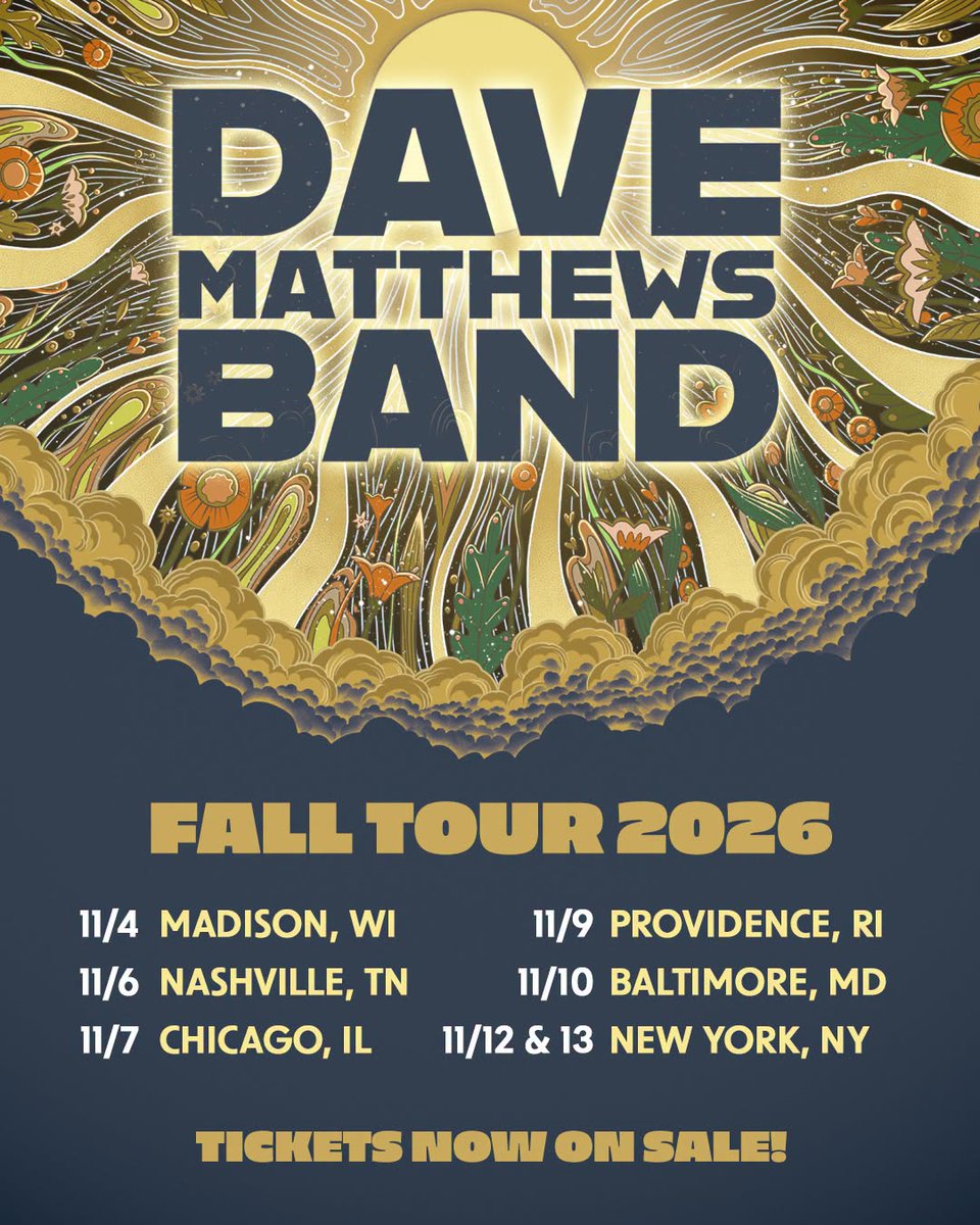davematthewsbnd's tweet photo. Dave Matthews Band’s Fall Tour is just around the corner, with 5 destinations before the final two nights at Madison Square Garden. Visit https://t.co/9UhSTVA8ll for tour dates and tickets. https://t.co/j9Hdw6uLG6