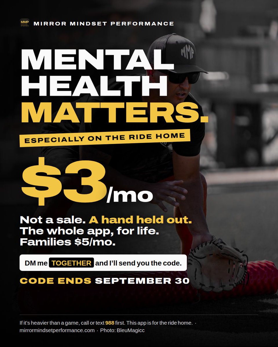 CoachScottMead's tweet photo. Thirteen days left

The whole app, locked for life. Three dollars a month for an athlete. Five for a whole family. That's not an intro rate that jumps later — that's the price, for as long as you keep it.

#mentalhealthmatters #sportsparents #youthsports #travelball #mindset https://t.co/xu5ZHJzloP