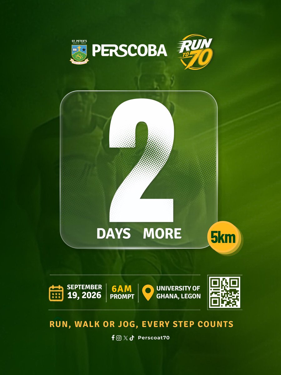 Perscoat70's tweet photo. The countdown is ON
2 days until we lace up, show up, and Run To 70
The finish line is calling, Are you ready?
FULLY ACTIVE
#RunTo70
#70ishere
#iamperscoba https://t.co/jG428Y1ZCN