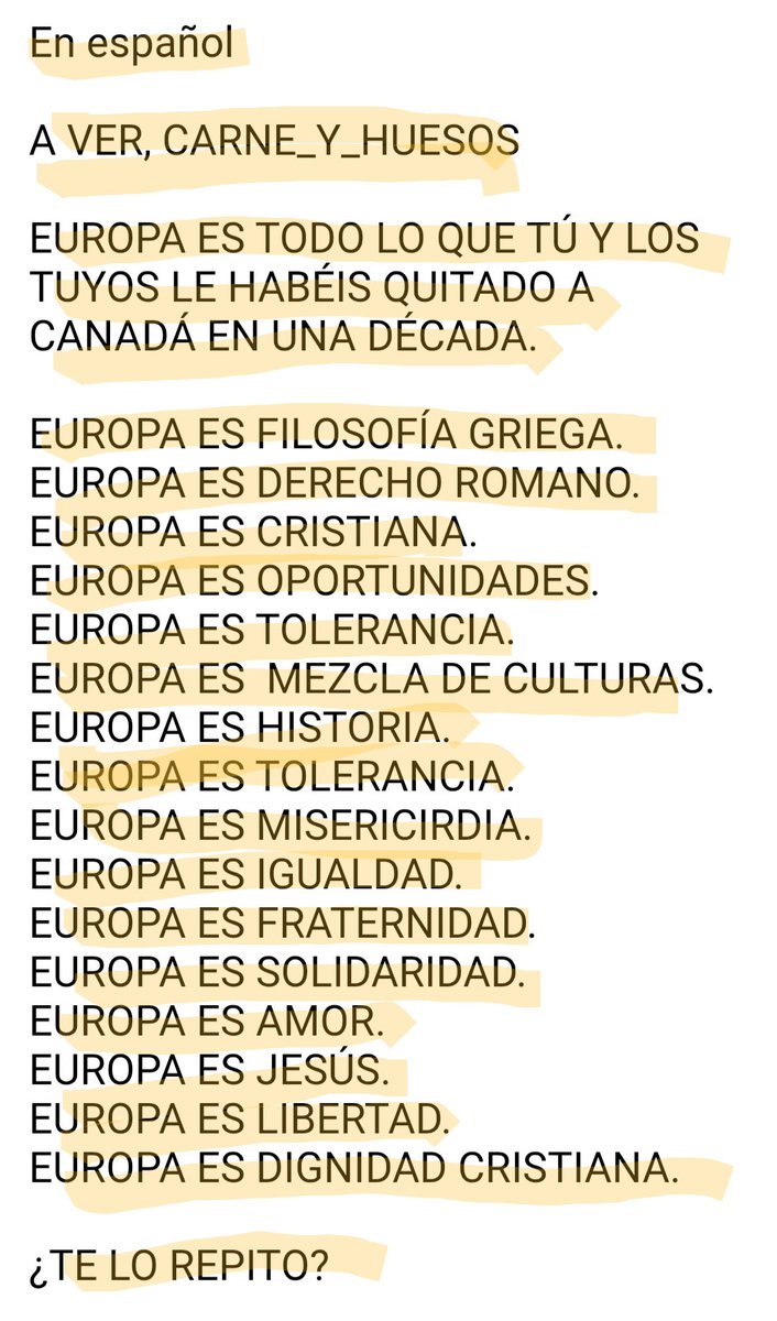 MargalCanada's tweet photo. Listen here, beings made of CARNE_Y_HUESOS:

 Europe❤️ is everything that you and your red_people have stripped away from Canada❤️ in a single decade. 

Europe is Greek philosophy. 
Europe is Roman law. 
Europe is Christianity. 
Europe is Opportunity. 
Europe is Dignity 
 Freedom https://t.co/gTmDqmKdUO