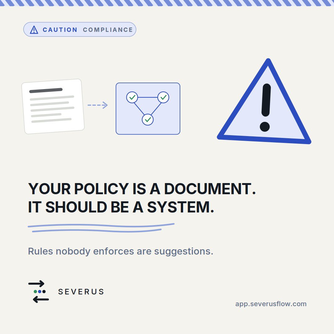 Useseverus's tweet photo. Your company has a policy document.
Nobody has opened it since the day it was written.
That’s not a policy. That’s a suggestion with formatting.
#ClassIsInSession #Severus #Compliance https://t.co/zmMzzHUxTQ