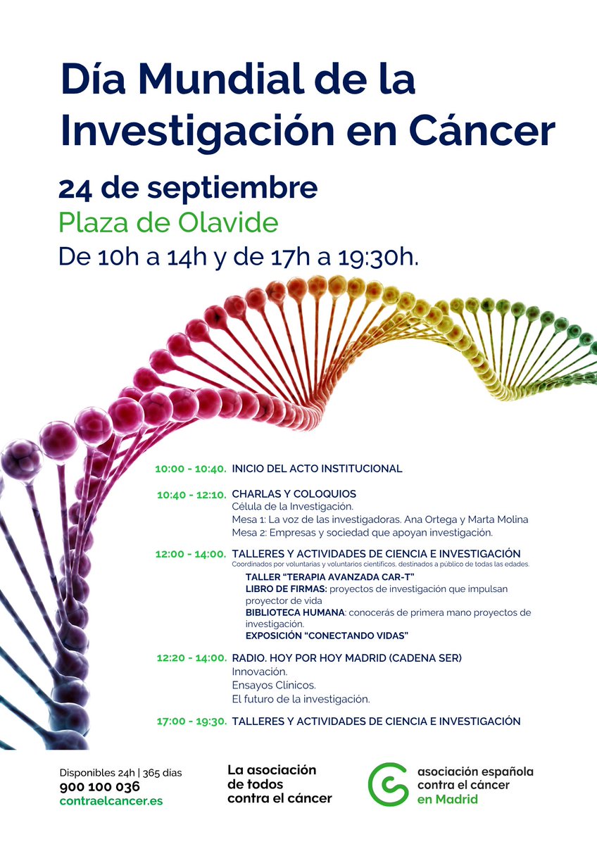 ContraCancerMAD's tweet photo. Ven a descubrir cómo la investigación nos ayuda a avanzar en prevención, diagnóstico, tratamientos y calidad de vida.

#DíaMundialDeLaInvestigaciónEnCáncer #InvestigaciónEnCáncer #ContraElCáncerMadrid #TodosContraElCáncer #Cáncer #Ciencia #Investigación https://t.co/4ckq5qvQnE