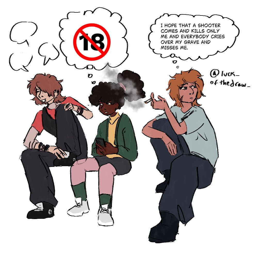 luck_ofthedraw_'s tweet photo. // tw mentioned shooting &amp; suicidal ideation

High school au. They're all seniors #ocart #newcrescentcity https://t.co/WwXc4jp3x1