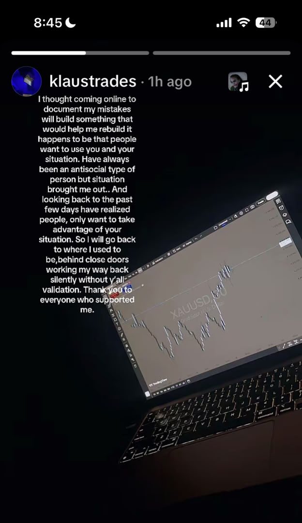 Klausnd3's tweet photo. I think it’s time I go back to my charts and leave creating content for now. As so many now see me as a failure for coming out to share my experience even when I am still struggling to come out of it. The past few days made me realize how much people want to see you fail. https://t.co/D4bvI0W4c2