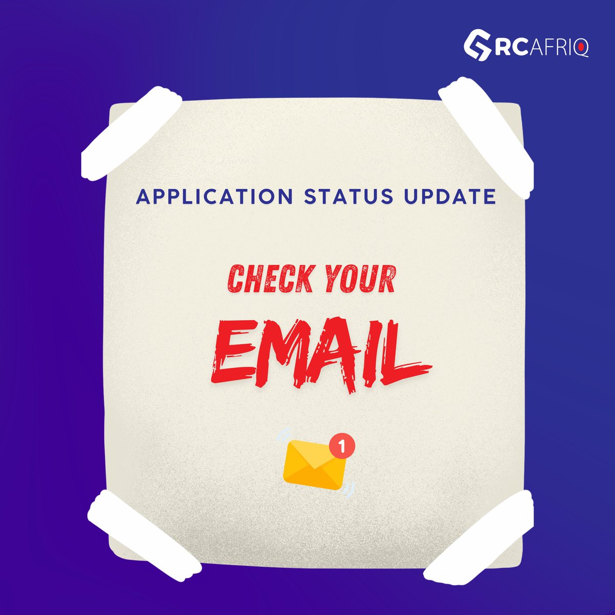 GRCAfriq's tweet photo. Application update!
Dear Applicants, please check your emails for the latest status on your application. Thank you for your patience
#GRCAfriq
#GRCAfriqClassof2026 https://t.co/LrFuqXsjsy