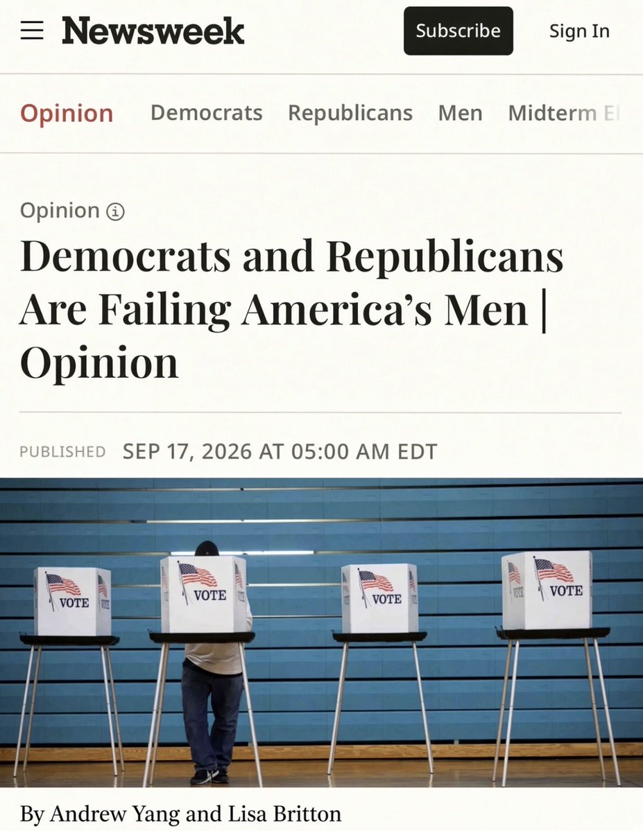 LisaBritton's tweet photo. It’s past time for men and women to stand side by side and demand that our leaders take the challenges facing boys and men seriously. If we want our nation to move forward, these issues cannot be ignored any longer.

Read my latest with @AndrewYang for @Newsweek: https://t.co/DVdHfOqOiH