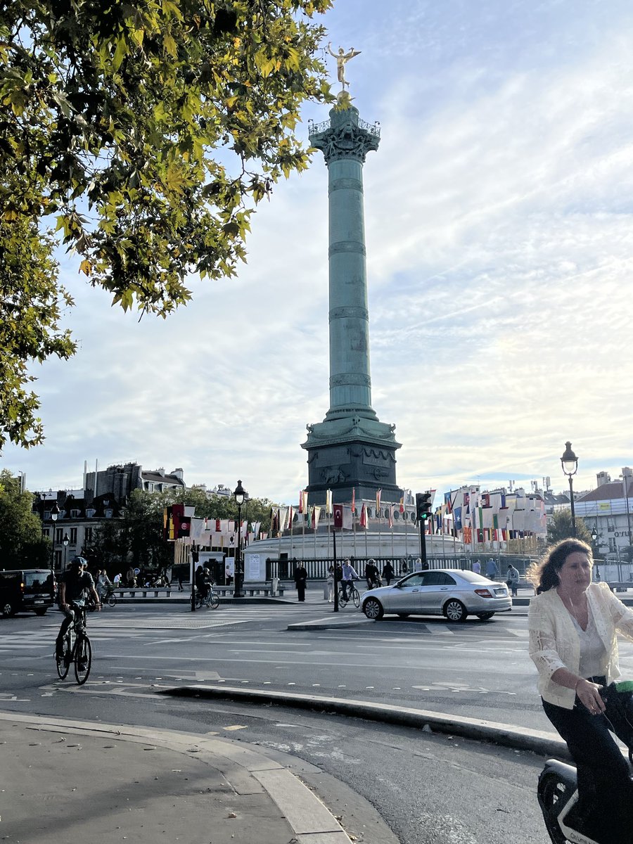 MariestellPech's tweet photo. Place de la Bastille aujourd’hui. Exposition d’une centaine de drapeaux dont l’un a été retiré car vandalisé: Le drapeau israélien. C’est expliqué sur une petite plaquette très, très discrète évidemment. https://t.co/ZkRxBeECgl