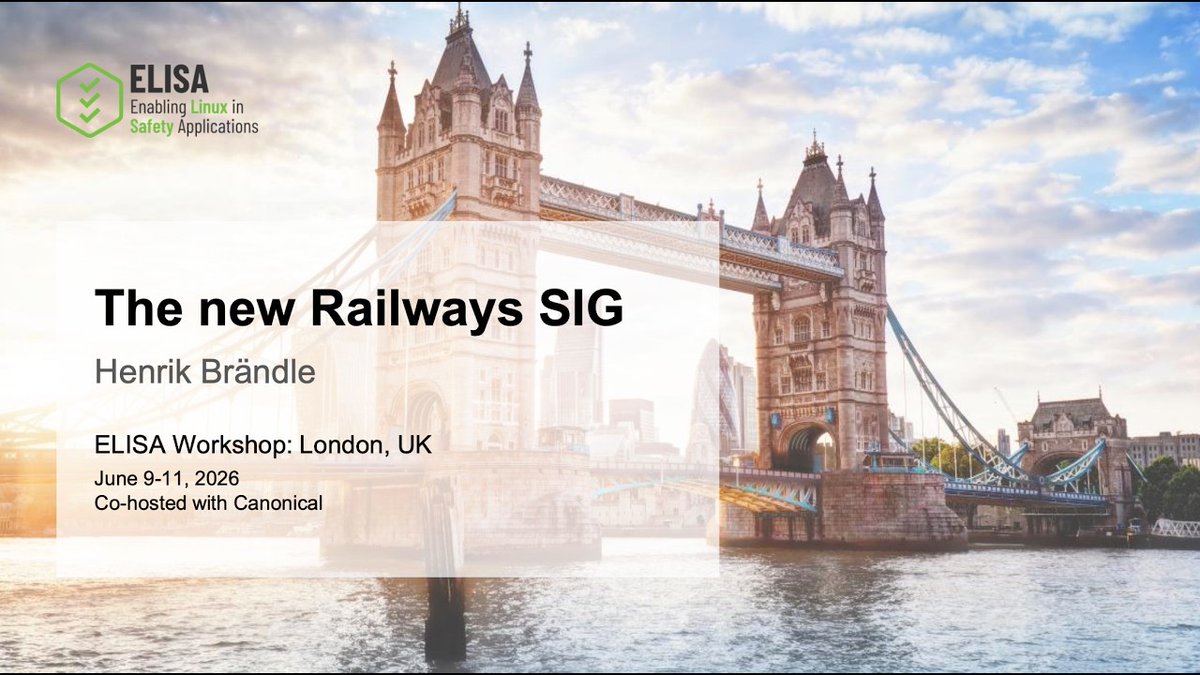 ProjectElisa's tweet photo. 🚆 Explore the ELISA Railways SIG with Henrik Brändle of RWTH Aachen University. Learn about its mission, railway-specific functional safety requirements, industry collaboration, shared safety artifacts, and open source proof-of-concept plans. https://t.co/Tqor02mxPF https://t.co/7pjvX8QoXt