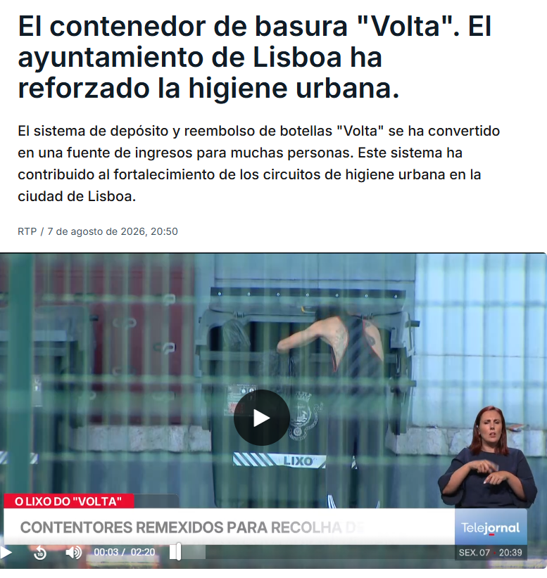 antonello's tweet photo. Portugal lleva meses con Volta, su sistema de depósito y devolución de envases: al comprar botellas de plástico o latas se pagan diez céntimos adicionales, recuperables al devolver el envase.

El efecto de segundo orden: el alcalde de Lisboa anda pidiendo al gobierno que suspenda Volta porque personas que buscan envases para cobrar el depósito están removiendo o vaciando contenedores, obligando a reforzar servicios de limpieza que no dan a basto para quitar toda la basura que queda esparcida en la búsqueda de latas y botellas.

https://t.co/TTIuYzXvpA
