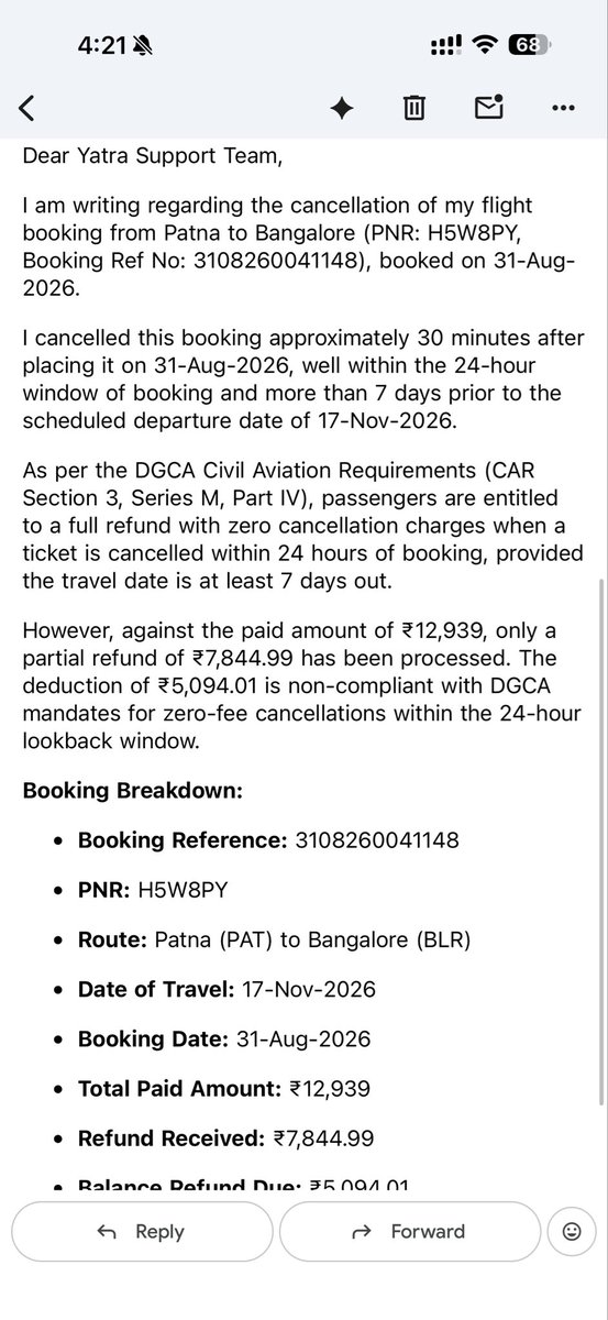 Shashank03S's tweet photo. @YatraOfficial No response at all on email or on call https://t.co/woppWNBFkx