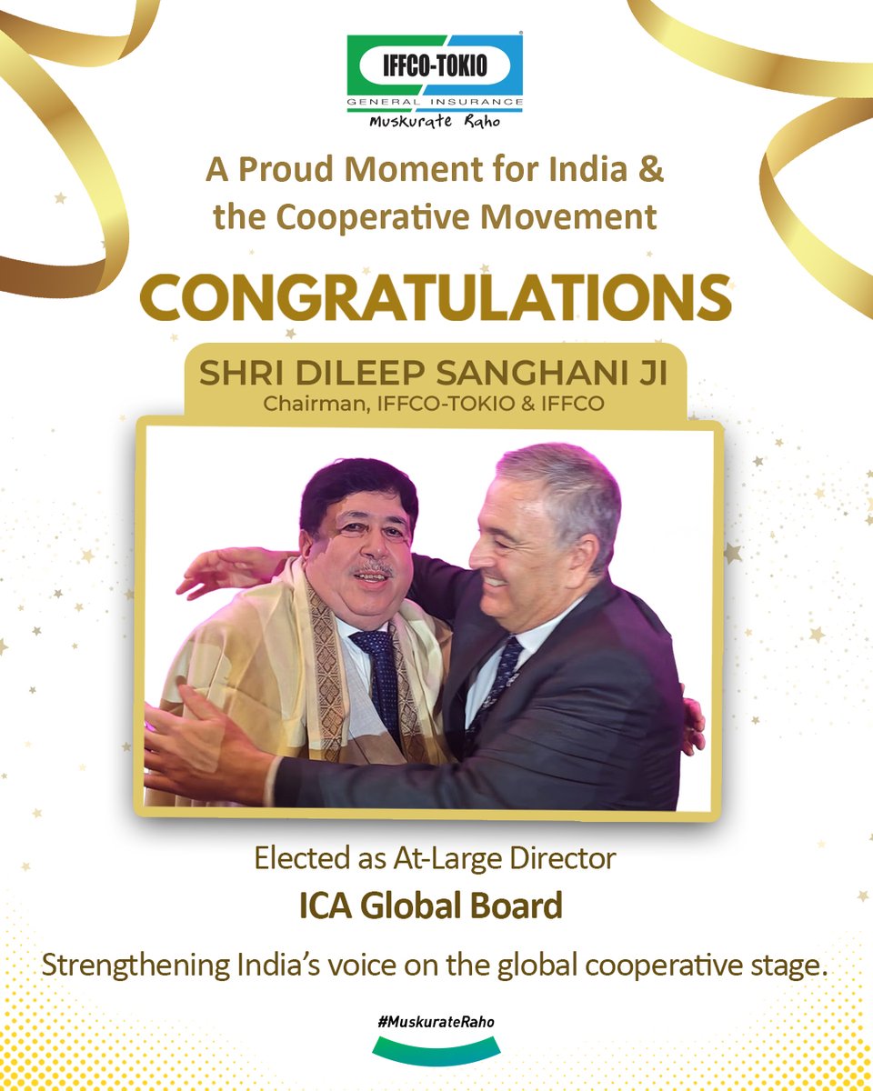 TatsuyaFujimot2's tweet photo. A proud moment for @IFFCO__TOKIO @IFFCO_Coop &amp; India’s cooperative movement. Heartiest congratulations to our Chairman, @Dileep_Sanghani Ji, on his election as an At-Large Director on the #ICA Global Board at ICA General Assembly in Panama.
Congratulations, Sir!  #MuskurateRaho https://t.co/zi68S0Fm8y