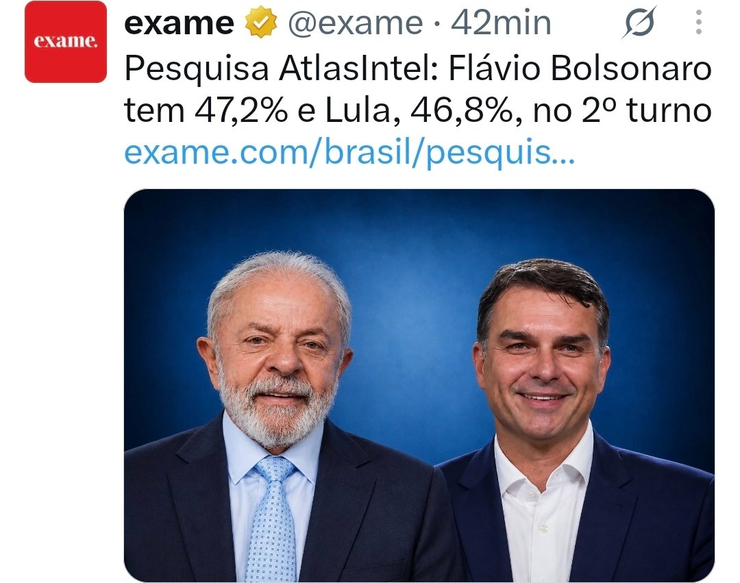 jojopancada's tweet photo. Reporter: Chefe, pesquisa Atlasintel. Lula tem 50% e Flávio 43%.

Redator Chefe: E se colocar no limite da margem de erro?

Reporter: Aí fica 47% a 46%.

Redator Chefe: Publica esse resultado. https://t.co/kfKnYEIE9X