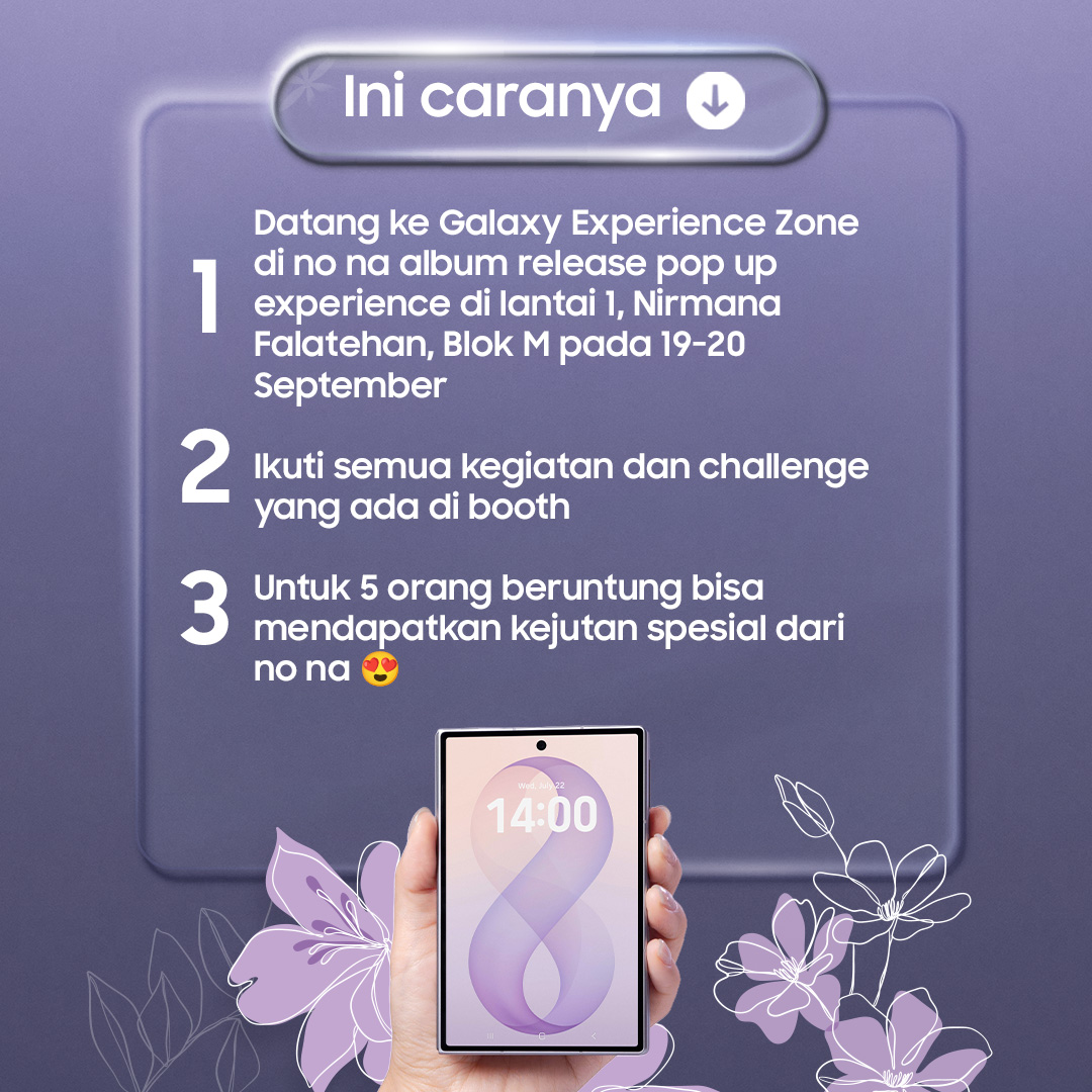 samsungID's tweet photo. Penasaran kejutan spesial apa dari @nonawav yang menunggu kamu?😍

Dapatkan kesempatannya dengan datang ke Galaxy Experience Zone di ‘Island Girl’ Album Release Pop-Up Experience, Nirmana Falatehan! Swipe buat info detailnya

#GalaxyZFold8 #FoldTheDoubt #UnfoldIslandGirlExperience