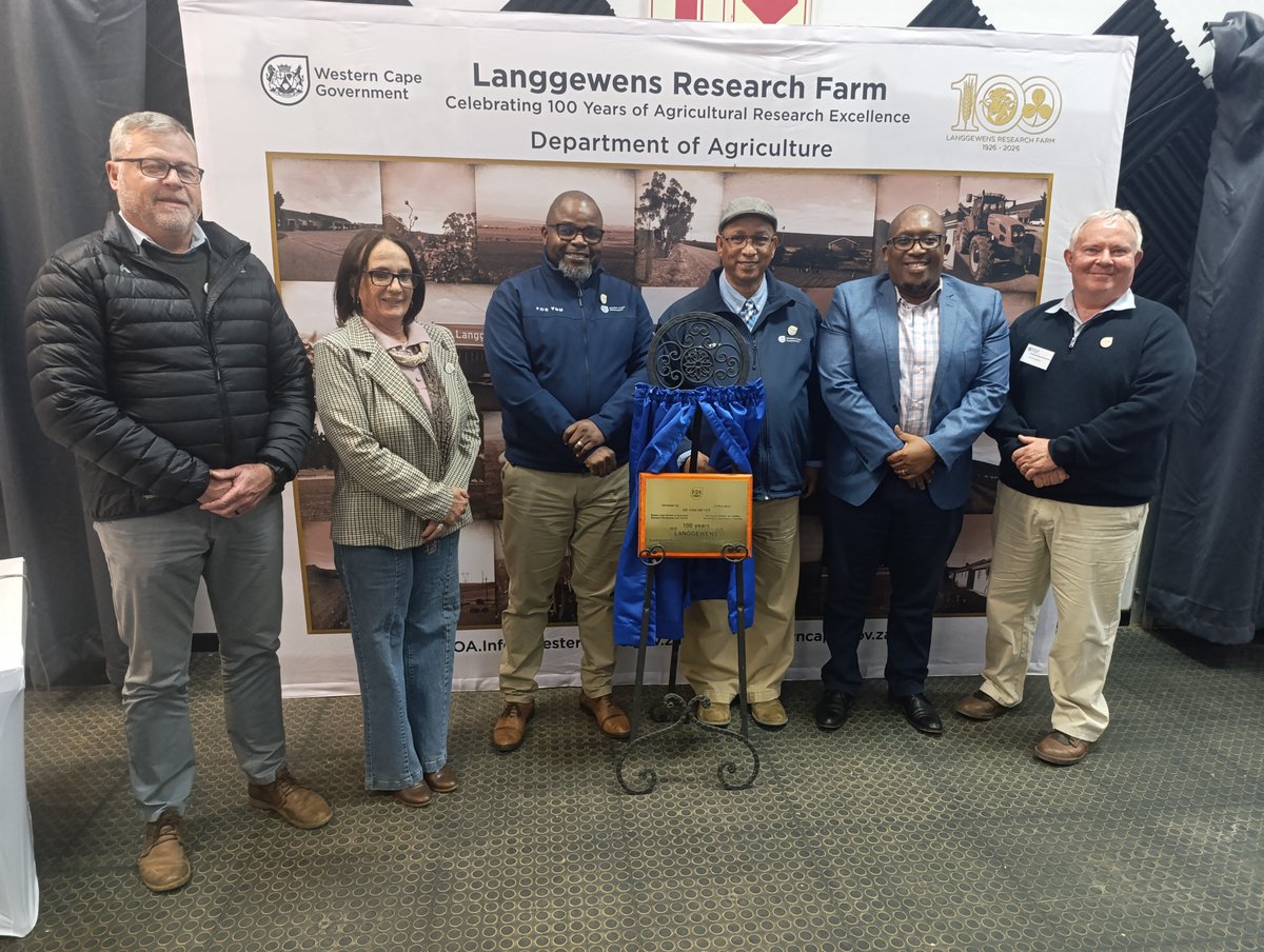 Glenneis's tweet photo. .@FarmersWeeklySA A special moment at Langgewens Research Farm’s centenary celebrations as a commemorative plaque was unveiled, marking 100 years of agricultural research excellence in the Western Cape. A century of research, innovation and support for farmers. #Langgewens100 https://t.co/ffRSjrZ9On