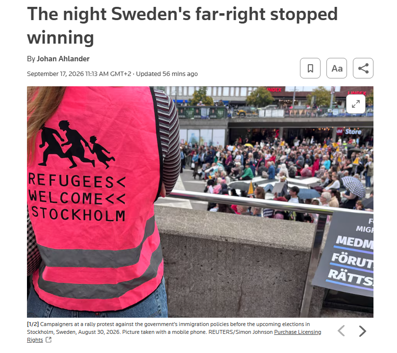 TArchcast's tweet photo. This is such an unbelievably dark headline! Immigrants decided the Swedish election, and may decide all future ones... https://t.co/FoZyuSVqRg