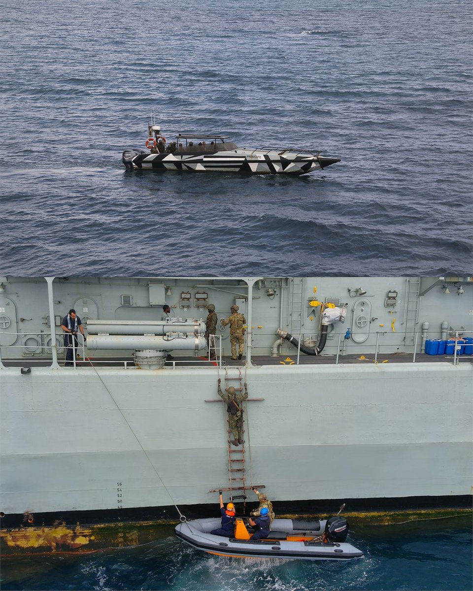 emgfa_oficial's tweet photo. 🌊 Na passagem da fragata NRP Álvares Cabral por São Tomé e Príncipe, a “Iniciativa Mar Aberto 2026” juntou os militares do Destacamento de Abordagem da Marinha Portuguesa e a Guarda Costeira santomense num treino de fiscalização marítima.

Mais em https://t.co/Bxj68VN3Nq https://t.co/VkxunZq89l