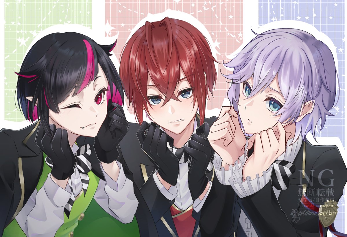 UfaruCanPass's tweet photo. ツイステリボン組×ぶりっこポーズ🦇🌹🍎 https://t.co/FltAluY92N