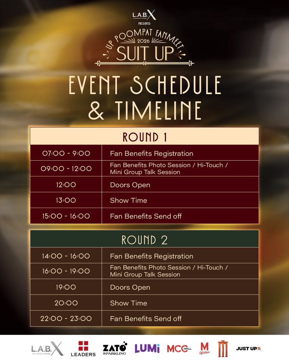 Justupbangkok's tweet photo. LABX presents Uppoompat Fanmeet 2026 : Suit UP

สถานที่แสดง : MCC HALL FL 3 THE MALL LIFESTORE BANGKAPI
วันจำหน่าย : วันเสาร์ที่ 3 ตุลาคม 2569  เวลา 10:00 น. เป็นต้นไป
บัตรราคา : 7,500 / 5,000 / 2,500 บาท
ช่องทางการจำหน่าย : https://t.co/P0Ji5HVCpK / CALL CENTER 02-262-3456 / จุดจำหน่ายไทยทิคเก็ตเมเจอร์

Venue: MCC Hall, FL 3, The Mall Lifestore Bangkapi
Sale Date: Saturday, October 3, 2026, from 10:00 AM onwards
Ticket Price: 7,500 / 5,000 / 2,500 THB
Distribution Channels: https://t.co/P0Ji5HVCpK / Call Center 02-262-3456 / Thai Ticket Major outlets

UPPOOMPATBD2026
#SuitUPpoompat
#uppoompat