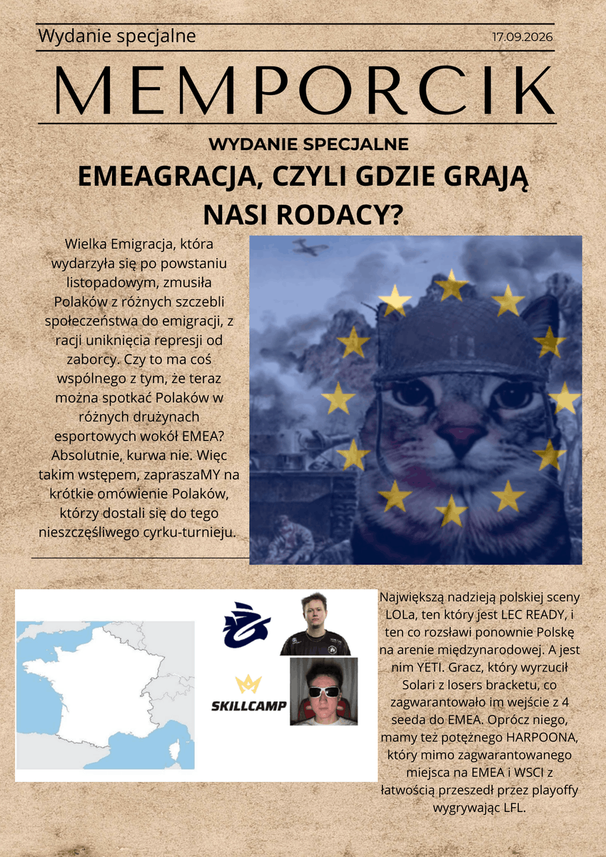 Memporcik's tweet photo. Dzisiaj, wszystkim znany i lubiany @konduktordamiam zapodał mocny materiał - ZapraszaMY na wydanie specjalne Memporcika, czyli EMEAGRACJA - gdzie grają nasi rodacy? https://t.co/U2dD6Y5JDf