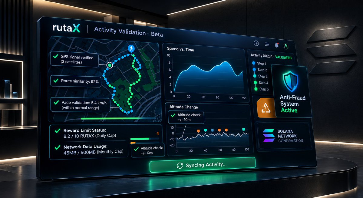 DACLabs's tweet photo. Building rutaX with verification first.

GPS checks. Route analysis. Speed & altitude validation. Anti-duplicate rewards. Daily limits.

Because a move-to-earn system should verify real activity before rewarding it.

rutaX is still in development. More to come.

#rutaX #ProofOfActivity #DACnetwork #Solana #web3 #Crypto