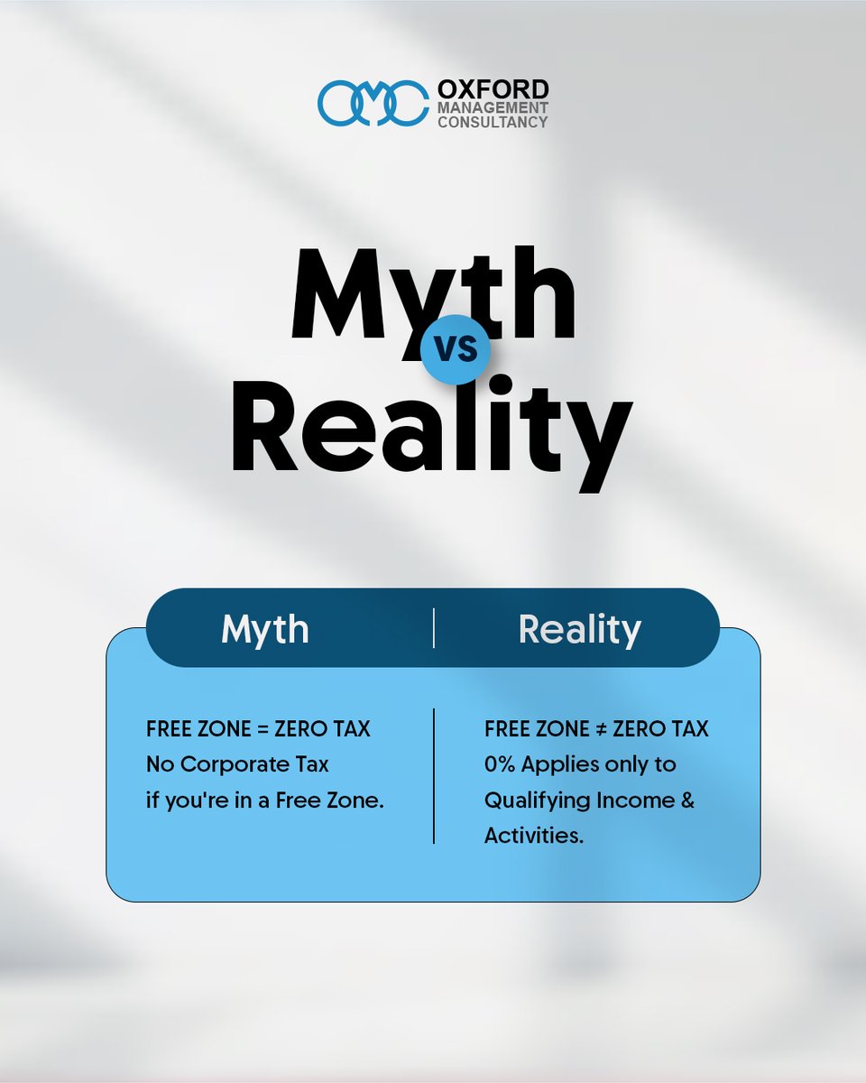 omcuae's tweet photo. Think Free Zone means no corporate tax? Think again.

Tax benefits depend on qualifying income and business activities.

#CorporateTax #FreeZoneCompany #UAEBusiness #oxfordmanagementconsultancy https://t.co/fOyKbNZIl9