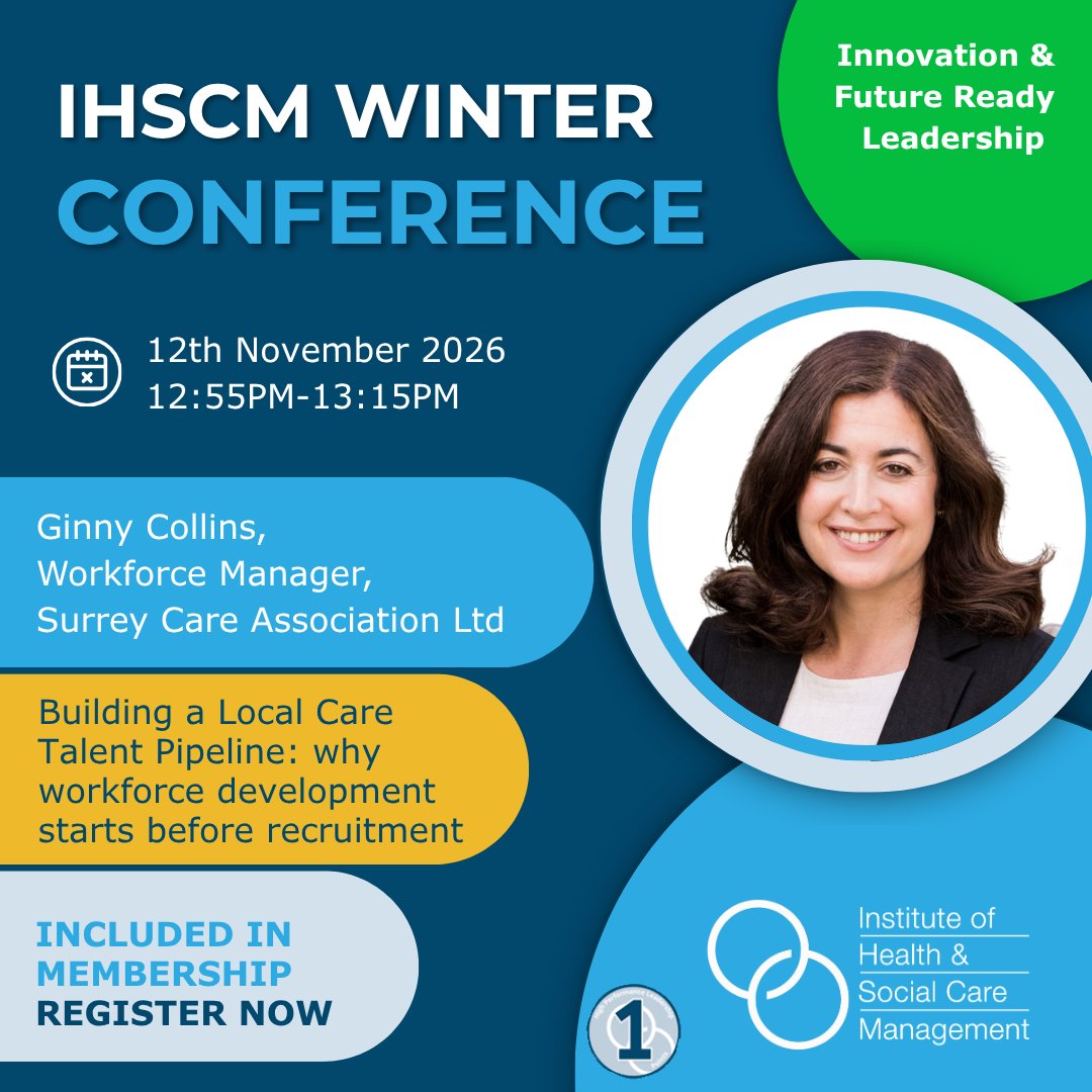 IHM_tweets's tweet photo. Join us on 12th Nov at 12.55pm to explore how local areas can build a future‑ready care workforce by treating #recruitment, development &amp; retention as one connected pipeline rather than separate problems 💪

Register: https://t.co/auq5gsVMGi ⬅️

#ihscm @kircca_uk @SurreyCare https://t.co/LwbagICF6e