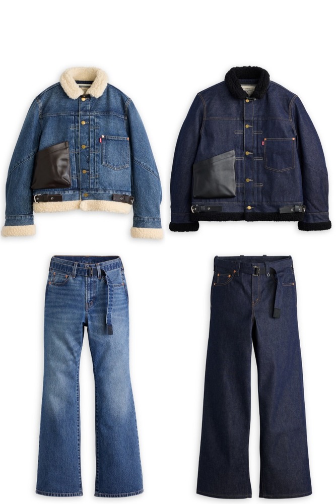 fashionpressnet's tweet photo. sacai×リーバイス、ボア襟デニムジャケット＆ベルト付きワイドジーンズ - https://t.co/zqgn0gZkmp https://t.co/PnY7dkqiVT