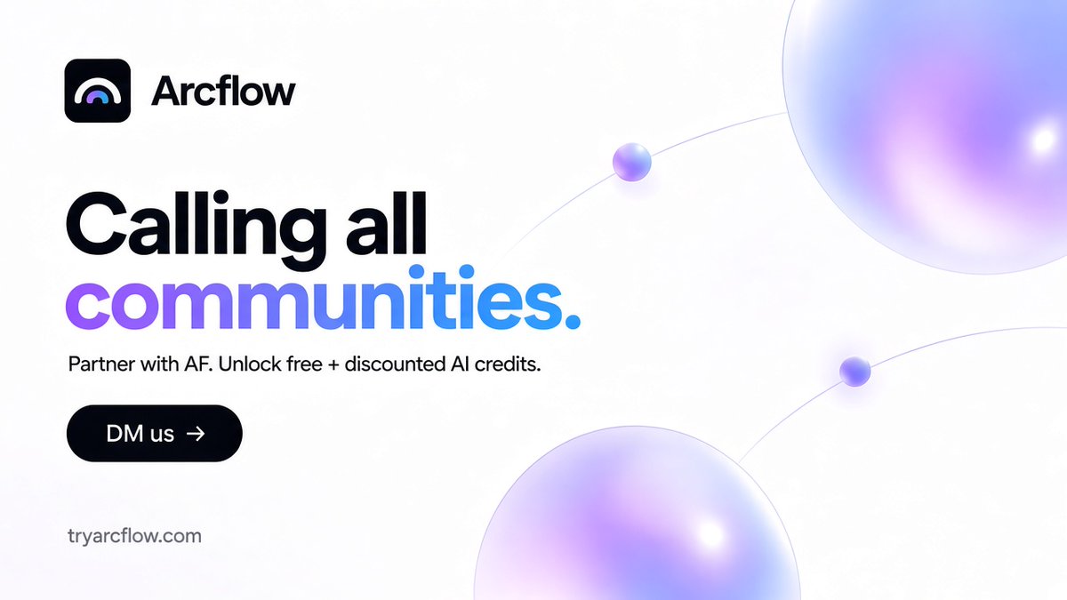 tryarcflow's tweet photo. Calling all communities 👀

We’re opening up partnerships with $AF.

Partner with us and unlock free + discounted AI credits for your community.

Want access?

DM us and let’s get your community onboarded. https://t.co/wSXRVK6JkQ