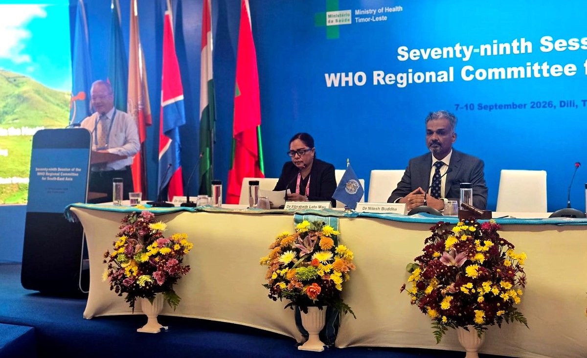 WHOSEARO's tweet photo. 📍 #RC79 | Dili, Timor-Leste
Climate change is a health crisis. 🌡️🌍
An #RC79 side event on Climate Change and Health highlighted the urgent need for strengthening sectoral collaboration and climate financing in the health sector to protect health and wellbeing.
💡 Integrating health and climate data can strengthen climate action.
🏥 An integrated, climate-resilient system should be developed to ensure sustainable financing and climate action.
💰 Climate financing should also take into account countries’ technical and financial capacities.
🌱 Stronger collaboration and financing can help build more climate-resilient health systems.
#ClimateChange #ClimateAndHealth #HealthSystems #ClimateFinance