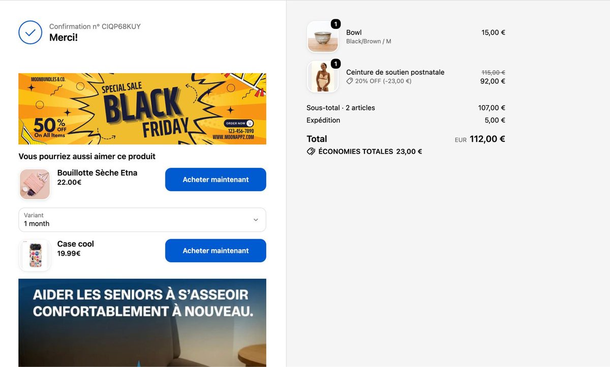 BambinoShopify's tweet photo. A fully customizable Thank You Page 🛍️

→ Add your own images and banners
→ Add upsells directly after purchase
→ Organize every element however you want
→ Customize the text and offers displayed

Turn a simple order confirmation page into a new sales opportunity. https://t.co/RoG7TBO8N4