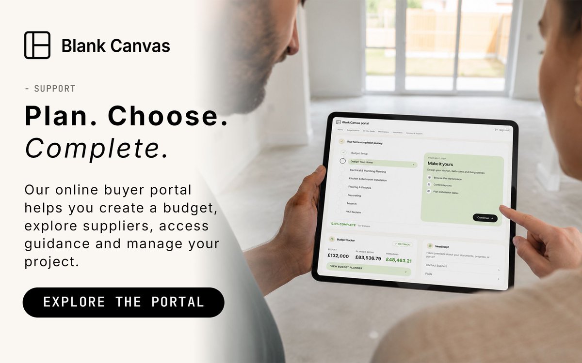 CustomBuildUK's tweet photo. Your home. Your choices. With support along the way.

Our online buyer portal helps you plan your budget, explore suppliers, access guidance and keep track of your project as you move from a Blank Canvas to a finished home.

Discover Blank Canvas: https://t.co/NqBeT6OJxq https://t.co/en58Mg6cge