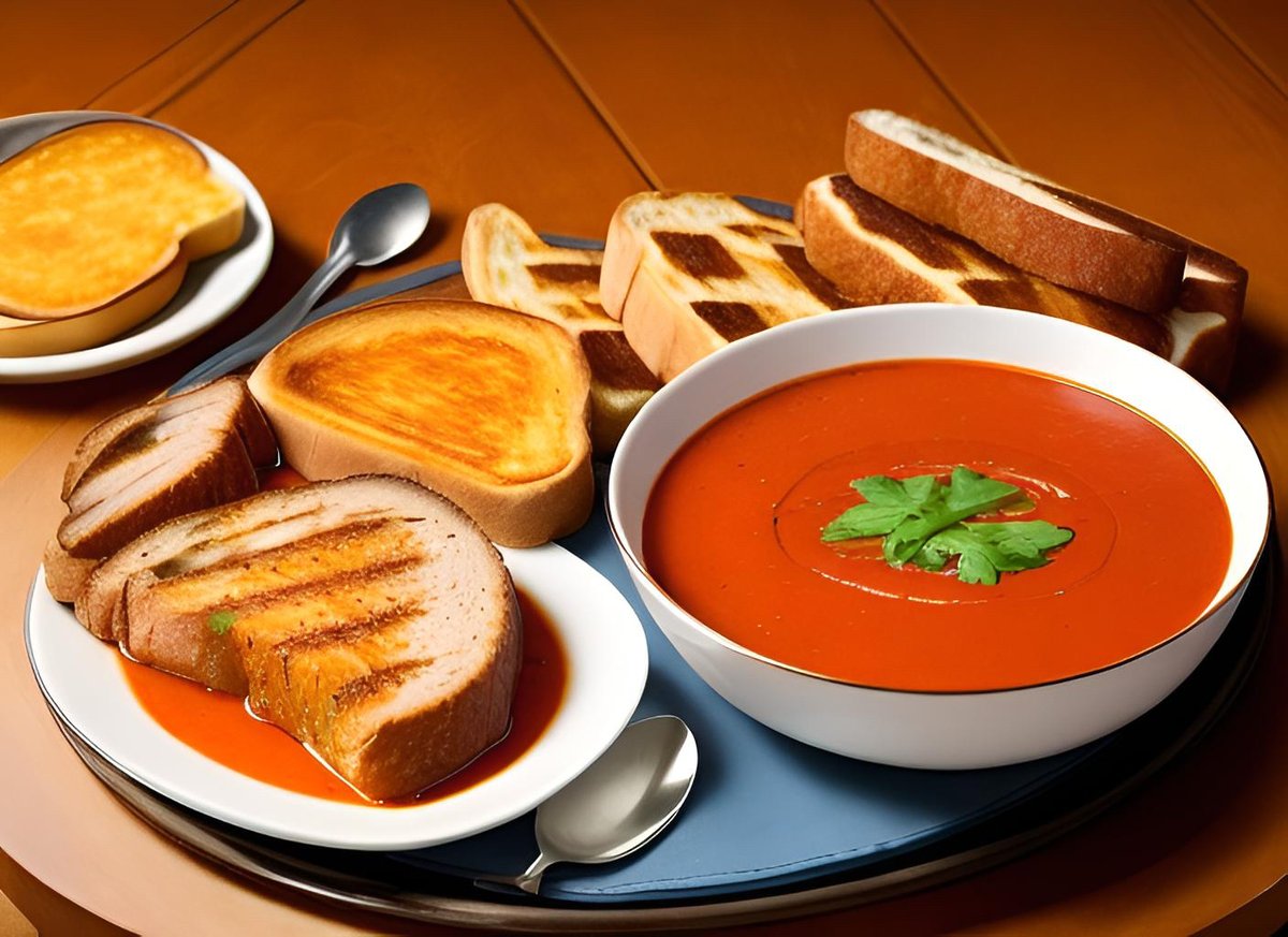 autur966271's tweet photo. Just finished a cozy homemade lunch: warm tomato soup with a crispy side of garlic bread, perfect for a lazy weekday!， https://t.co/33WsGYlL8L