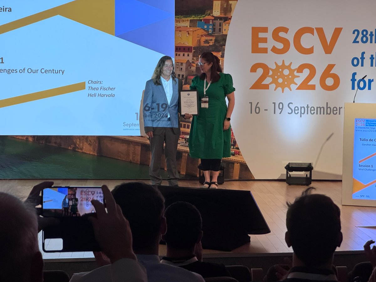 ESCVirology's tweet photo. Day 1 highlights at #ESCV2026! 🏆
Congratulations to Tulio de Oliveira on receiving the Gardner Award and Maud Salmona on receiving the Heine-Medin Medal. 🌍 A standout keynote from Jan Semenza explored Global Warming and the Expanding Frontiers of Arboviruses. #Virology https://t.co/Kqw8WX1wsm