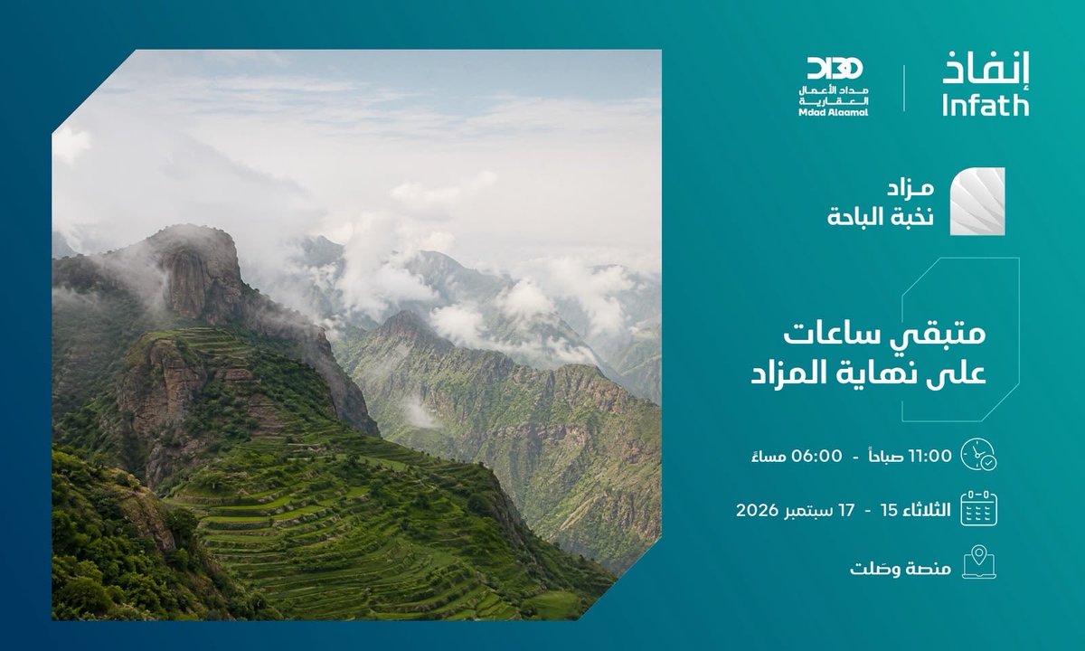 MdadALaamal's tweet photo. 🚩 متبقي ساعات قليلة وينتهي المزاد 🚩

https://t.co/m6fZpv40RE
مزاد #نخبة_الباحة
#الباحة #جدة #مكة #بلجرشي #العقيق #عقارات_السعودية #الشرقية https://t.co/f1NvgFy9Zl