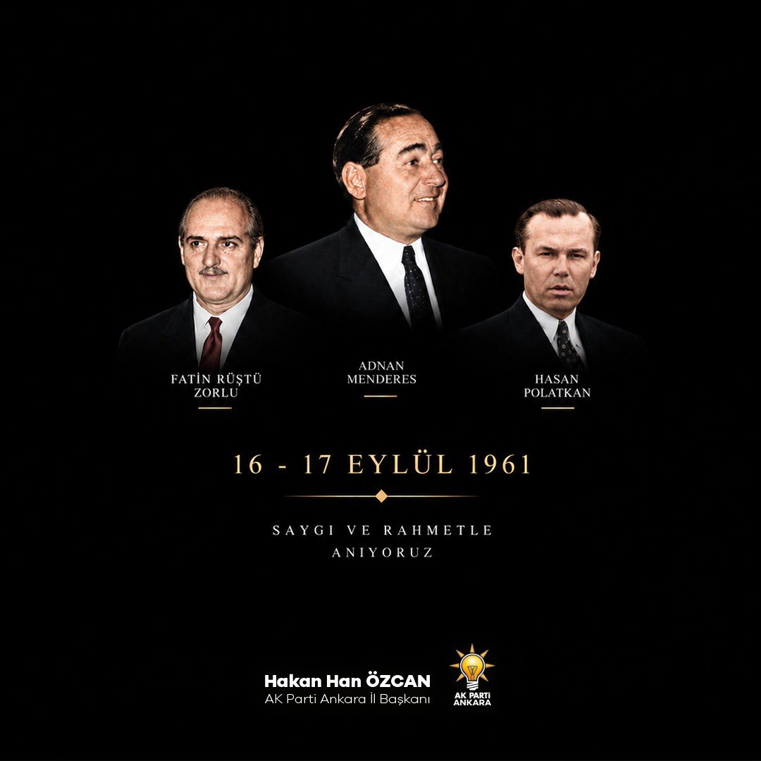 hakanhanozcan's tweet photo. Bir nar ağacı var
Bir de dar ağacı
Namerde nar ağacı düştü
Yiğide dar ağacı...   

Şehadetlerinin 65. yılında #AdnanMenderes
#FatinRüştüZorlu ve #HasanPolatkan ı rahmetle yad ediyorum. https://t.co/YskBWLli8L