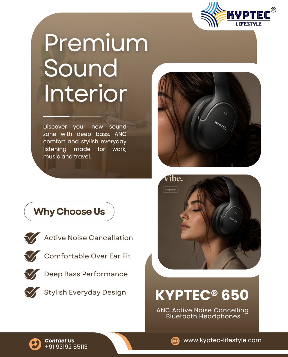 Kyptec_nitin's tweet photo. Your own sound space, wherever you are. ✨
Step into a smoother listening experience with KYPTEC® 650 ANC Bluetooth Headphones. Designed for everyday comfort and strong audio performance, 650 is ideal for work sessions, music breaks, travel days, calls, and relaxed evenings.
With Active Noise Cancellation, deep bass performance, and a comfortable over-ear fit, it helps create a more focused listening zone around you — even when the world outside stays busy.

Find your sound. Own your space.

India's Fastest Growing Audio Brand...Designed in India.

Follow Twitter page @Kyptec_Audio for latest launches & exclusive offers:

🛒 Also available on Amazon Just search on Amazon “Kyptec Headphones”
✔️ COD available
✔️ Easy EMI options

🛒 Shop Now on our Website: https://t.co/WwzDR7oFST

Follow the Founders of Kyptec LifeStyle:
@Kyptec_nitin
@Kyptec_sweta
#Kyptec650 #ActiveNoiseCancellation #DeepBass #BluetoothHeadphones #KyptecLifeStyle