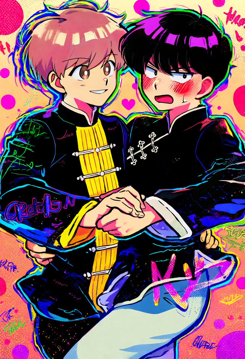 imajinkun's tweet photo. #PixAITsubakiV3� #PixAI�
今回はTsubaki.3の
ハイパーポップ×ネオンポスターで
広瀬＆中村くん！🌈✨
派手派手な世界でも広瀬は通常運転。
中村くんは手を握られただけで限界です🤣💕 https://t.co/b8o8IdwARE