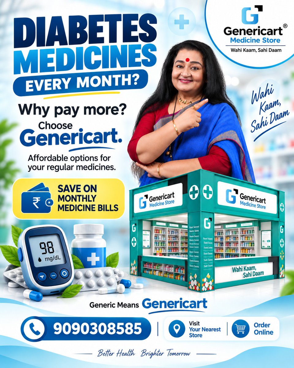 Genericartmed's tweet photo. 💙 Diabetes care is a long-term journey. Your medicine bills don’t have to be heavy. 💰

Choose Genericart for affordable options on your regular medicines and save on monthly bills.

📞 9090308585

#Genericart #DiabetesCare #AffordableHealthcare https://t.co/8QRJ3neH24
